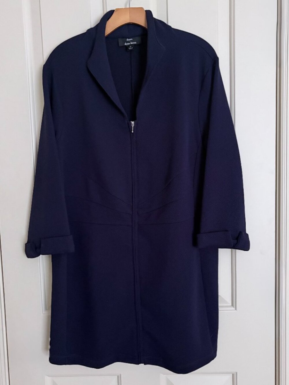 DENNIS BY DENNIS BASSO NAVY BLUE ZIP LONGLINE CAR COAT JACKET 1X CASUAL